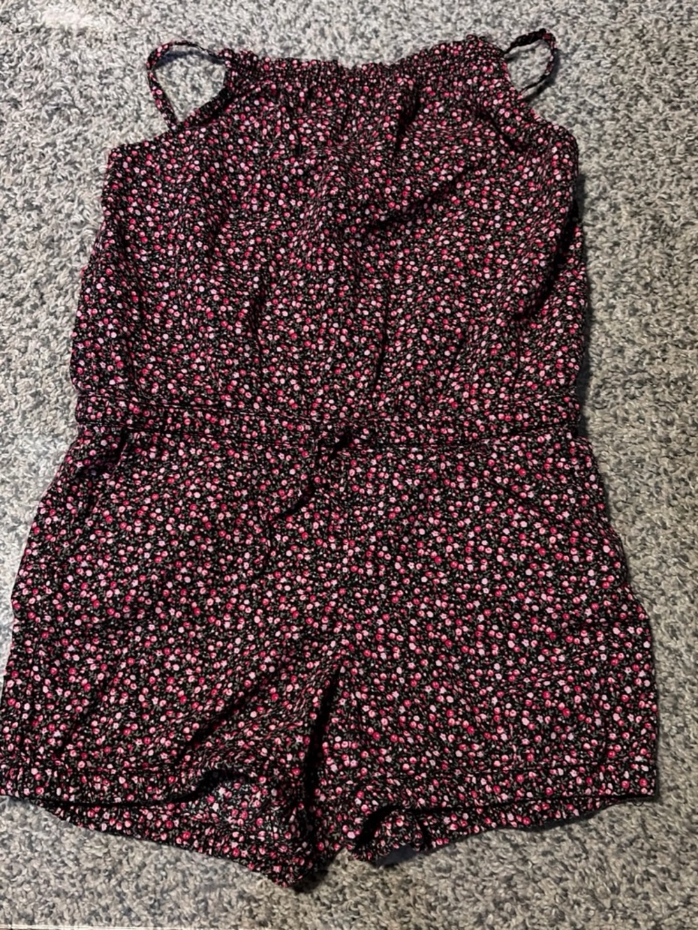 Girl's Black Floral Romper with Pink Accents size 5